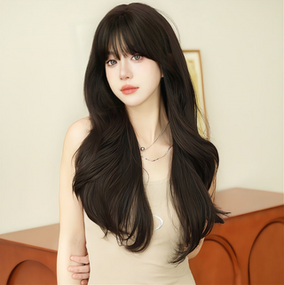 26 Inches Heat Resistance Fiber Wig - Black Brown Color