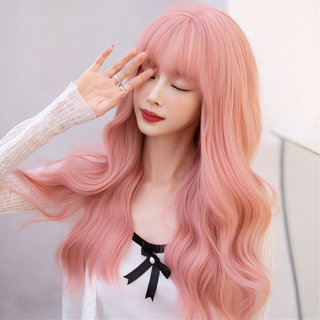 24 Inches Heat Resistant Fiber Wig - Pink Orange Color