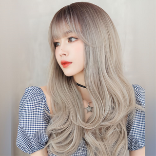 22 Inches Heat Resistant Fiber Wig - Cream Grey Color