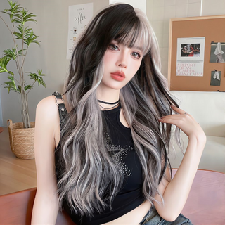 26 Inches Heat Resistant Fiber Wig - Black, Light Grey and Light Pick Mix Color