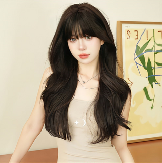 26 Inches Heat Resistance Fiber Wig - Black Brown Color