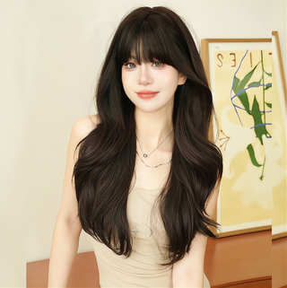 26 Inches Heat Resistance Fiber Wig - Black Brown Color