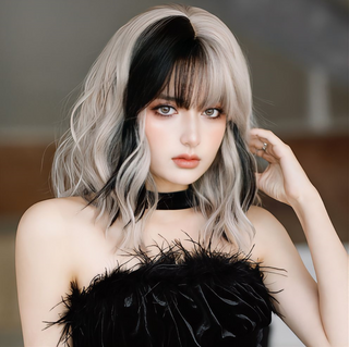 17 Inches Heat Resistant Fiber Wig - Black, Light Grey and Light Pick Mix Color